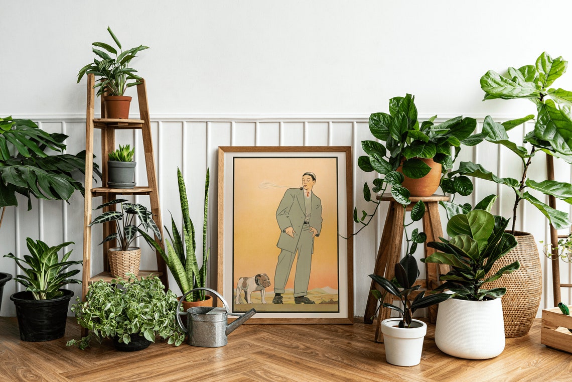 Vintage Gentleman with Pipe and Bulldog at Sunset Illustration Poster - Image 3