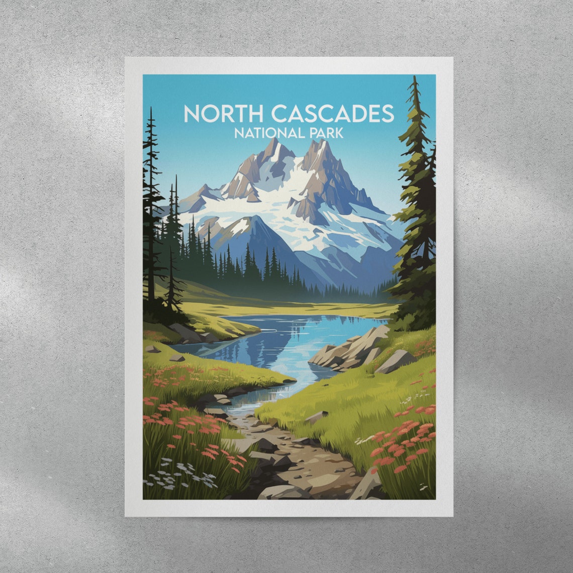 North Cascades National Park Snowy Peaks Alpine Lake Travel Poster - Image 2
