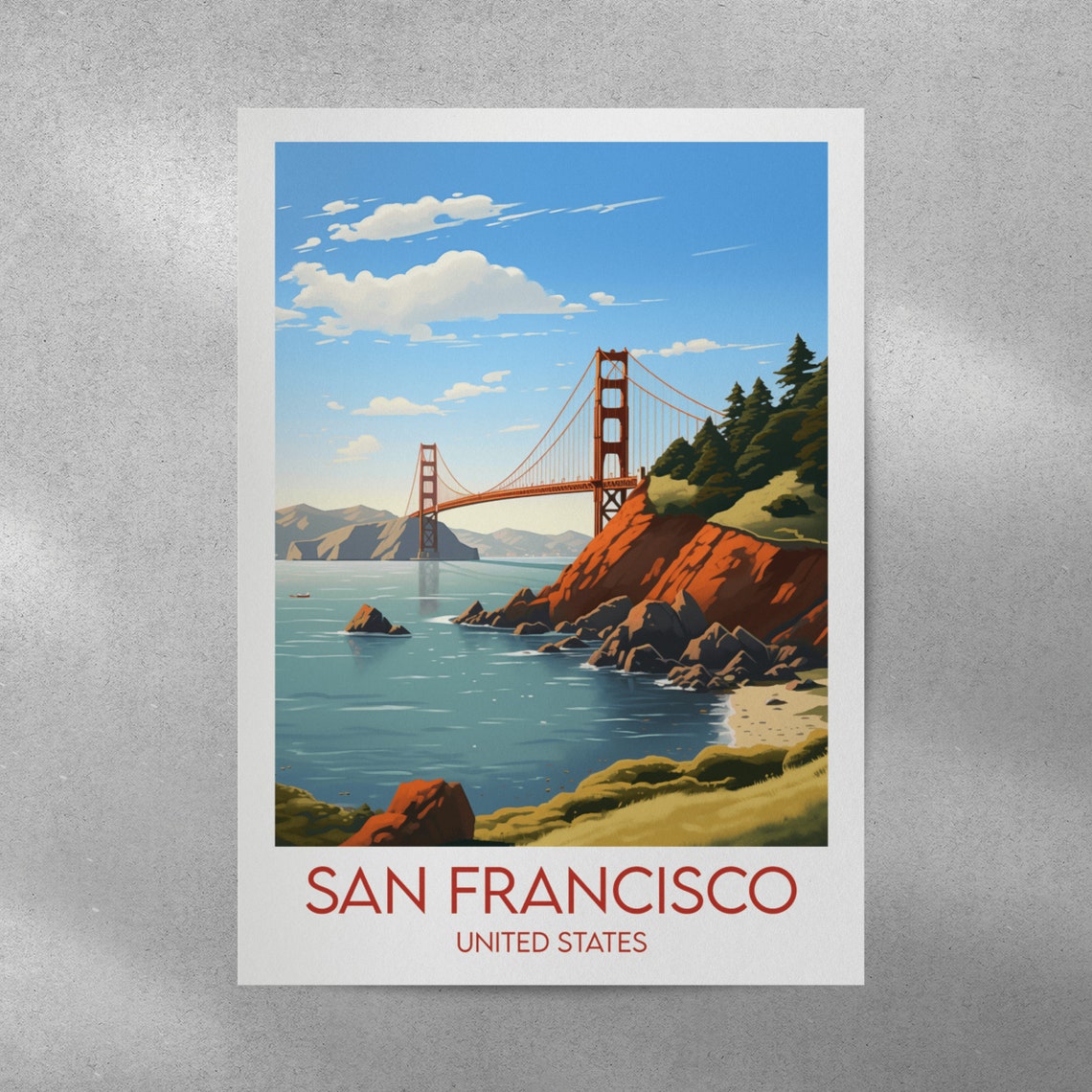 San Francisco Golden Gate Bridge Coastal Bay View Travel Poster - Image 2