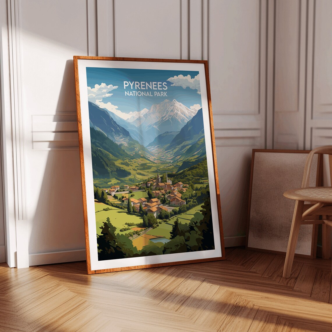Pyrenees National Park France Vintage Alpine Valley Village Travel Poster - Image 3