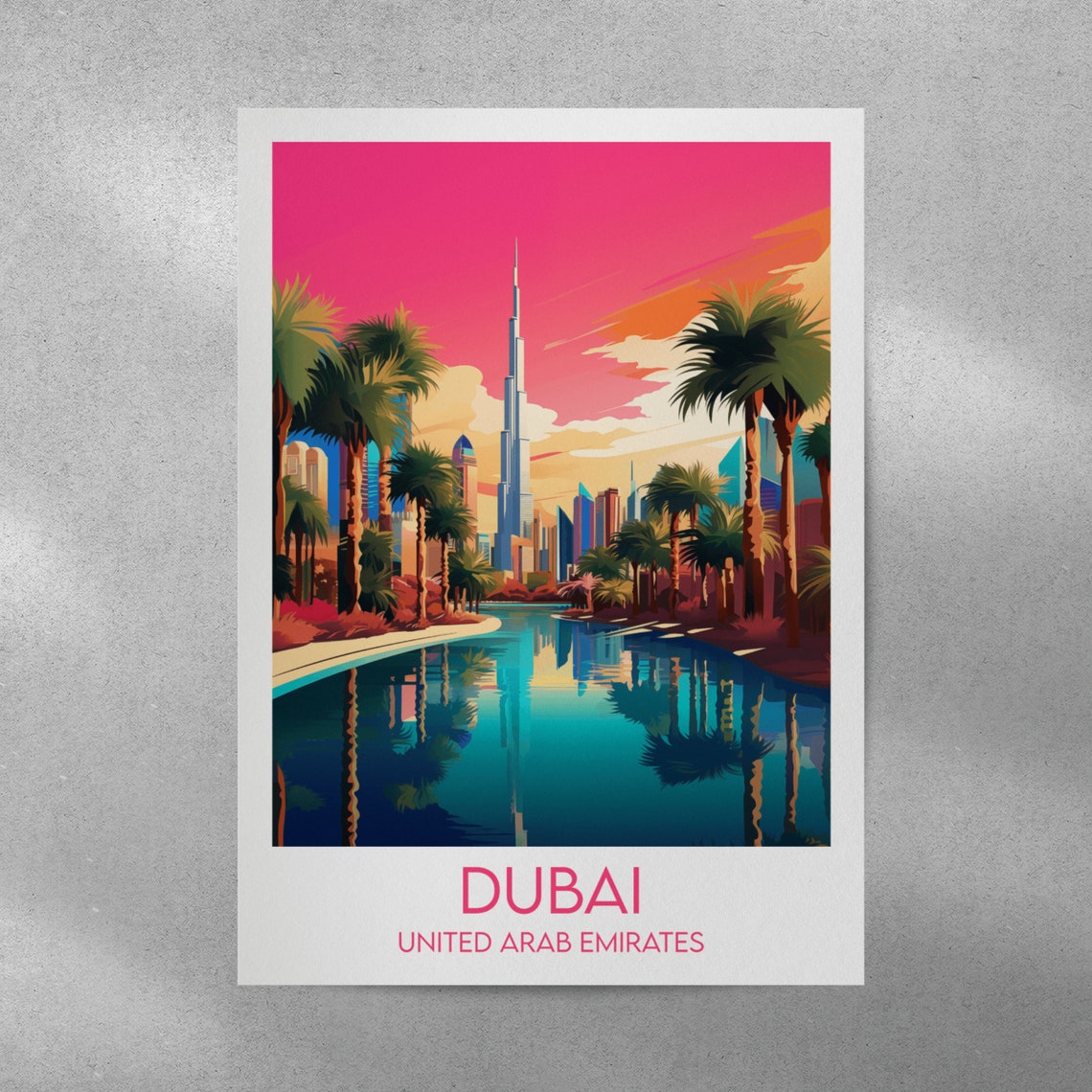 Dubai United Arab Emirates Burj Khalifa Skyline Sunset Poster - Image 3