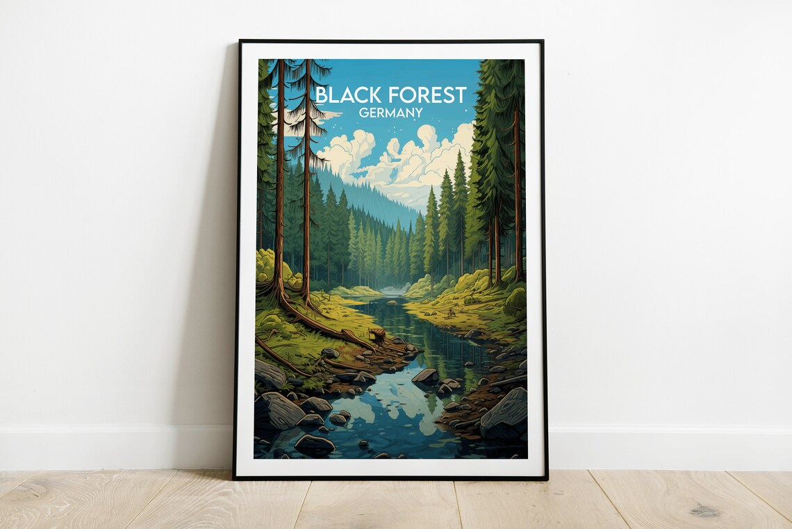 Black Forest Germany Pine Stream Woodland Retro Travel Poster