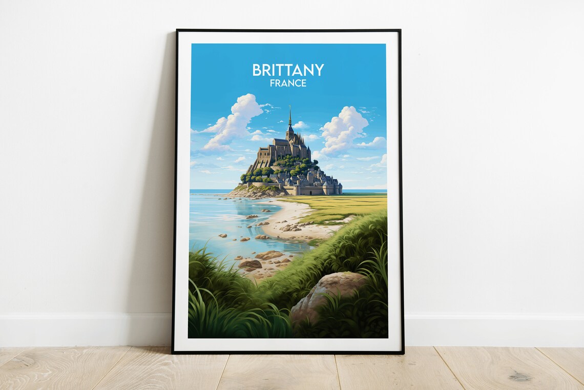 Brittany France Travel Poster of Mont Saint Michel Island Abbey