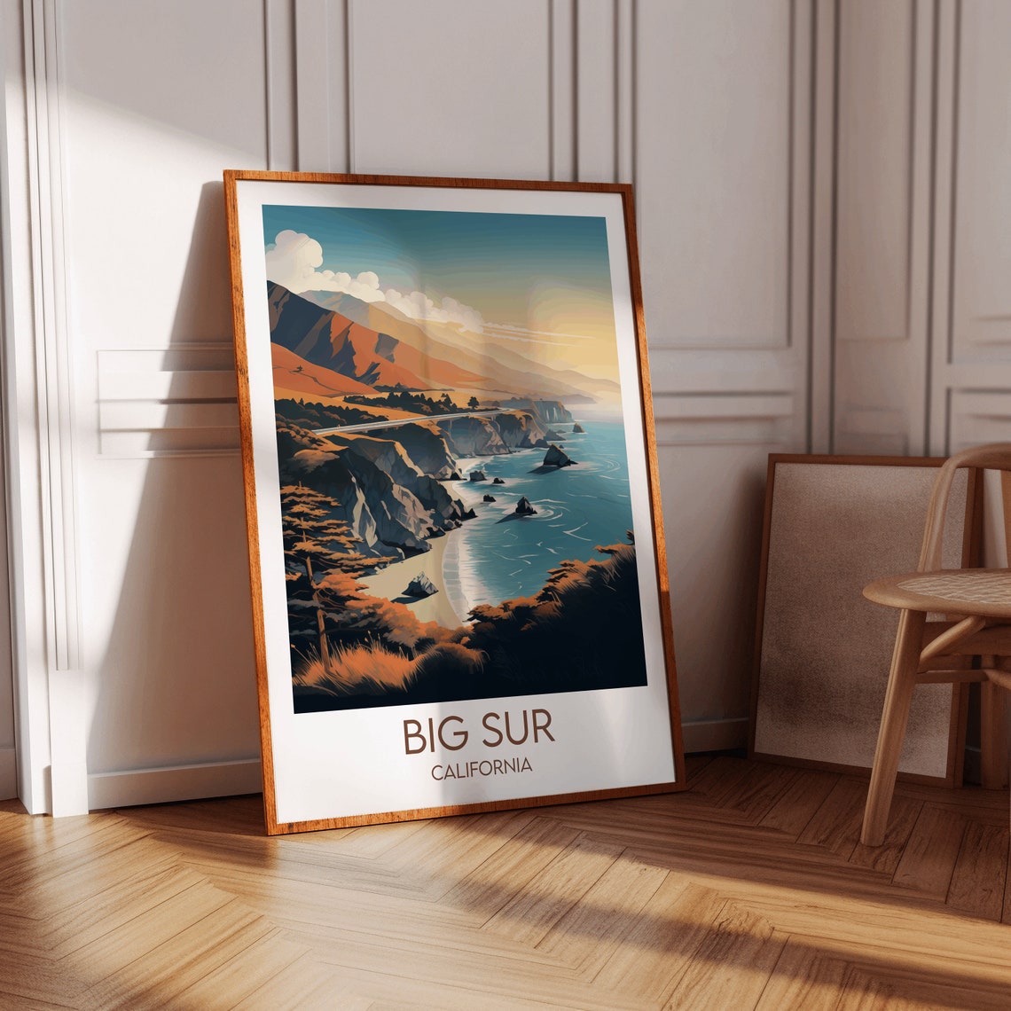 Big Sur California Coastal Bridge Sunset Cliffs Retro Travel Poster - Image 2