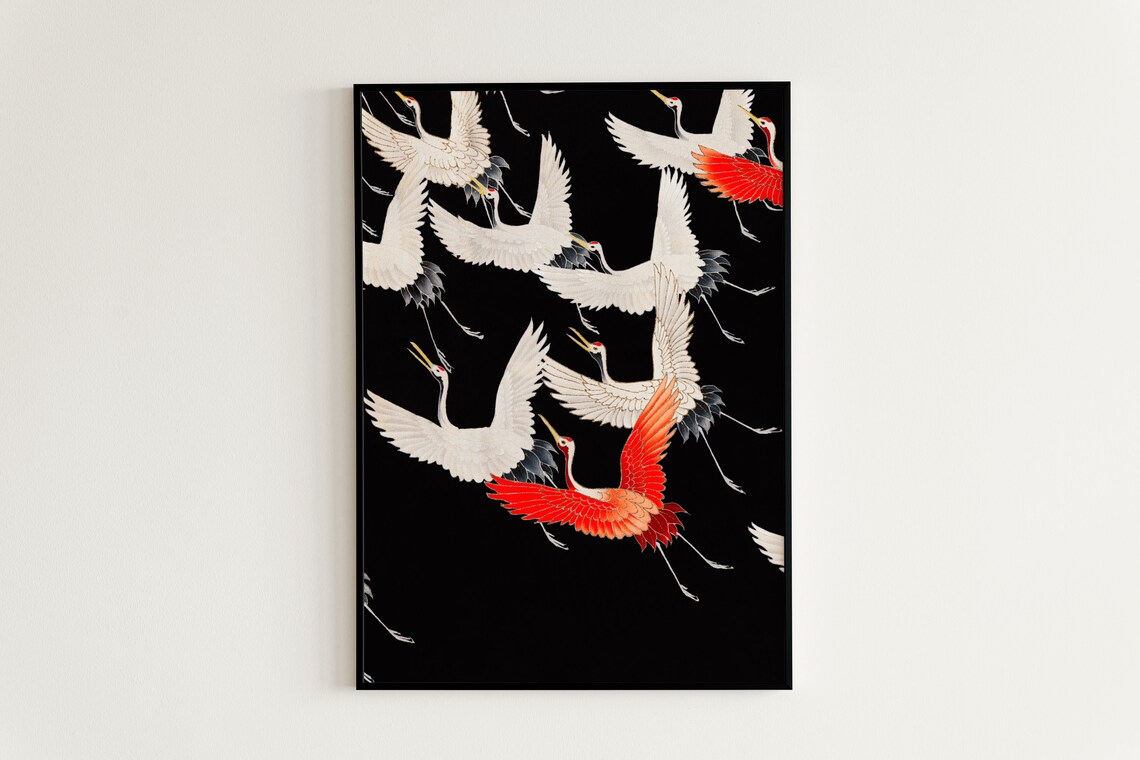 Japanese Black Crane Bird Vintage Classic Art Print