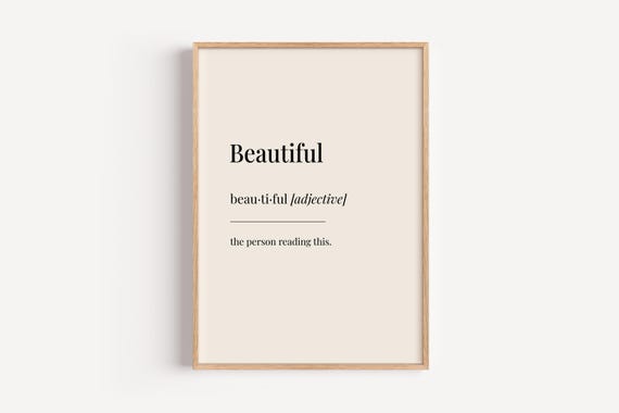Beautiful Definition Print Dictionary Poster Motivational Inspirational Wall Art Funny Gift For Him Her