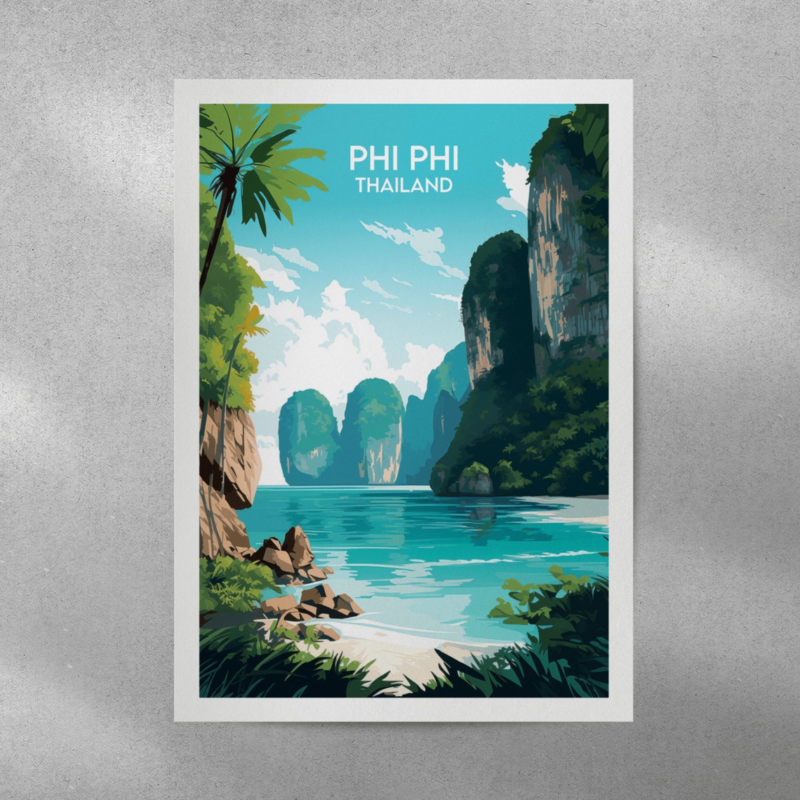 Phi Phi Thailand Turquoise Bay Limestone Cliffs Island Travel Poster - Image 4