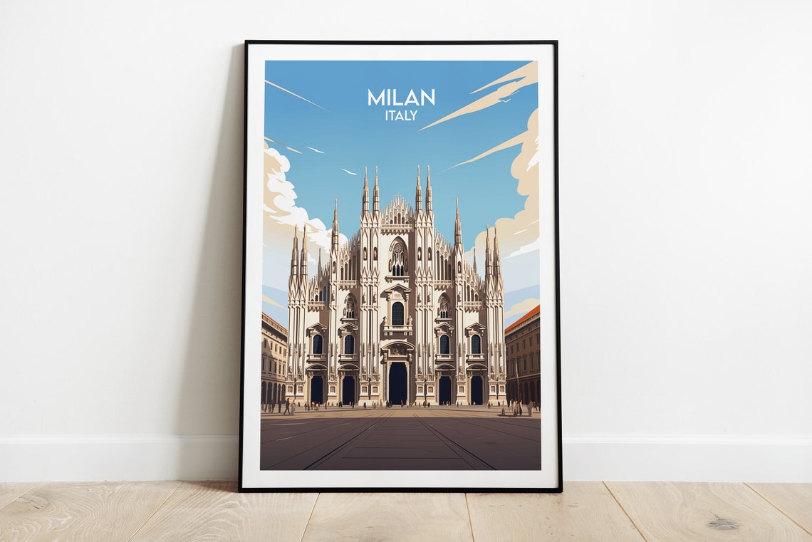 Milan Italy Gothic Duomo Cathedral Facade Vintage Travel Poster