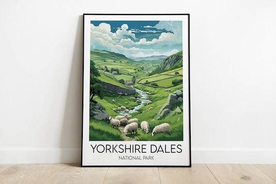 Yorkshire Dales National Park Sheep Valley Vintage Travel Poster