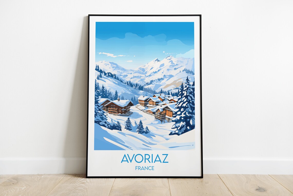 Avoriaz France Ski Village Snowy Alpine Peaks Retro Travel Poster