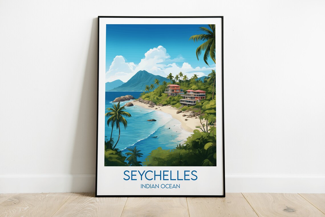 Seychelles Indian Ocean Tropical Beach Paradise Travel Poster