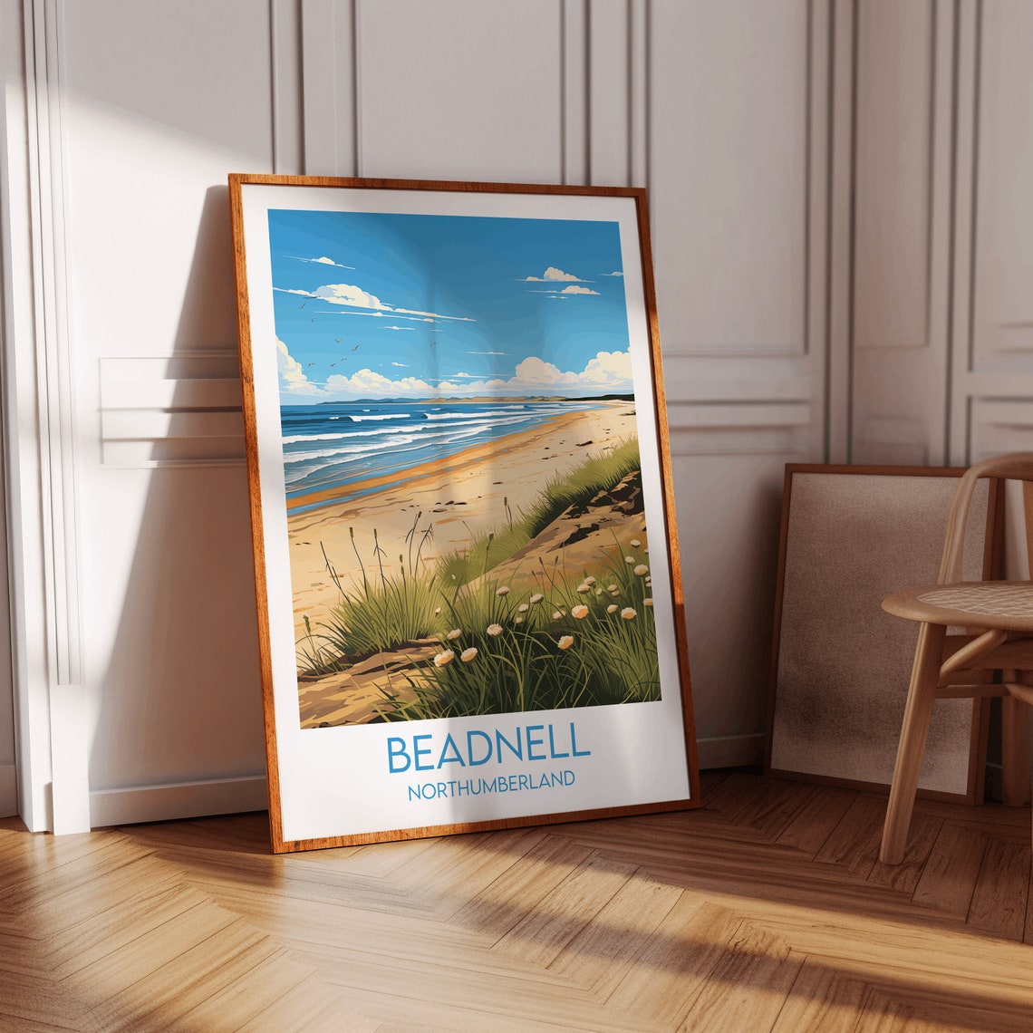 Beadnell Northumberland Beach Dunes and Waves Retro Travel Poster - Image 2