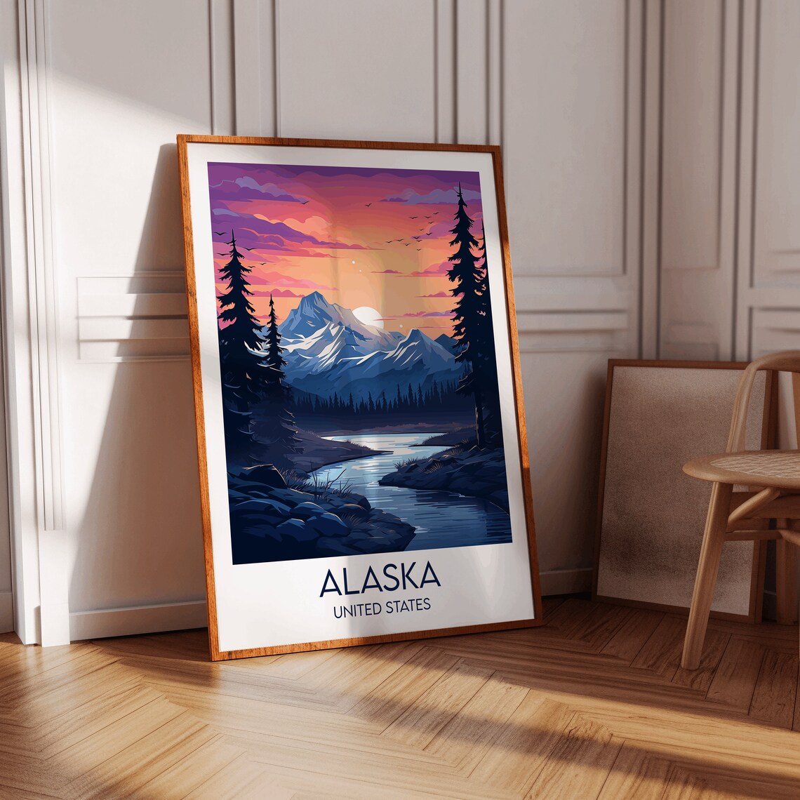 Alaska United States Sunset Mountain Lake Dusk Travel Poster - Image 2