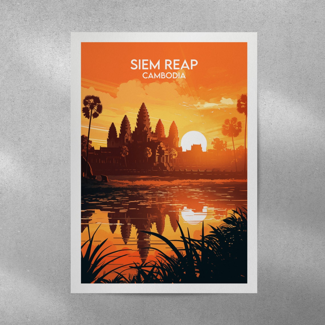 Siem Reap Cambodia Angkor Wat Sunset Temple Reflection Travel Poster - Image 4