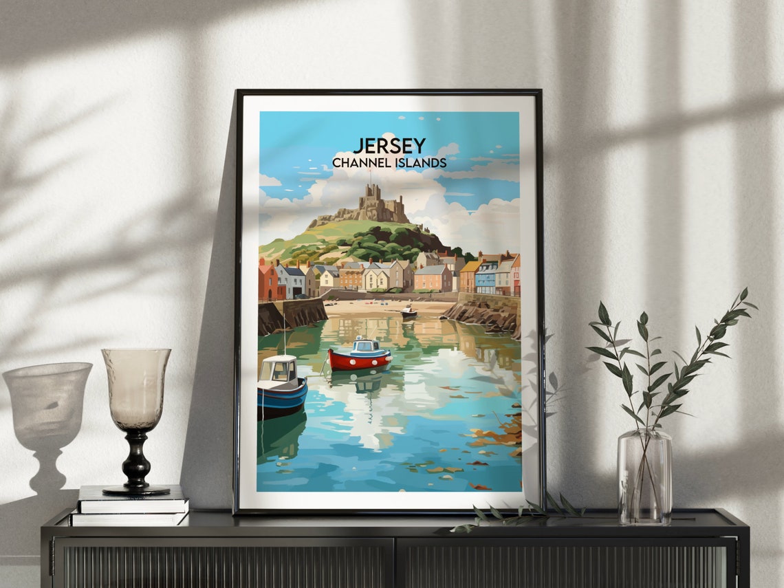 Jersey Channel Islands Harbor Boats Castle Hill Travel Wall Art - Image 4