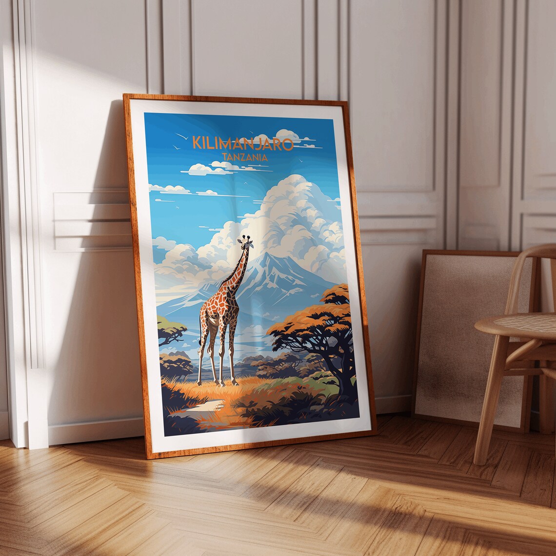 Kilimanjaro Tanzania Giraffe Safari Mountain Retro Travel Poster - Image 2