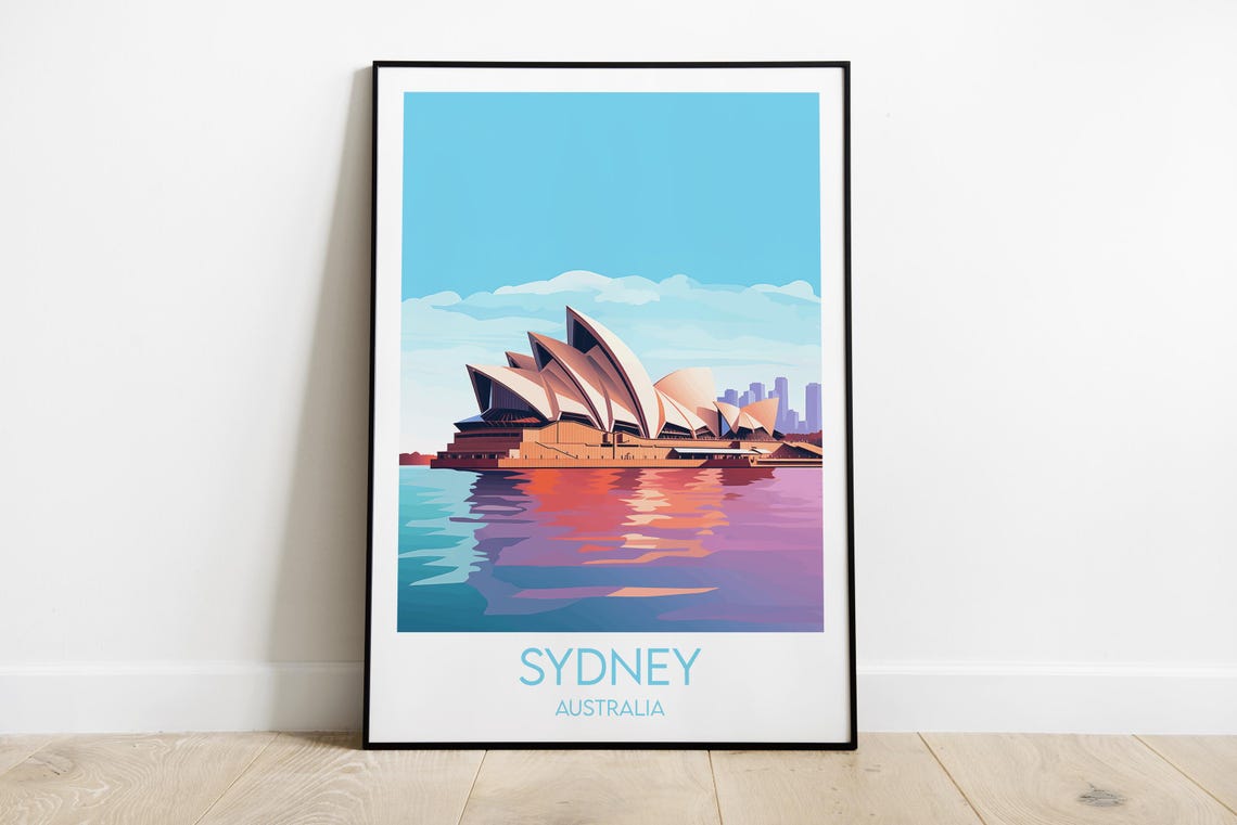 Iconic Sydney Opera House Australia Harbour Vintage Travel Poster
