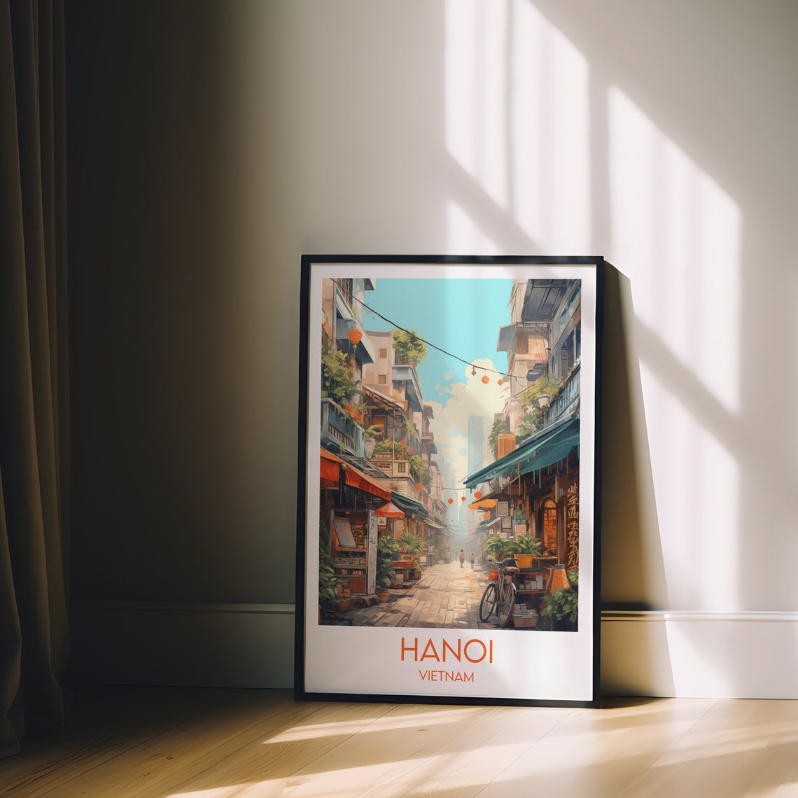 Hanoi Vietnam Old Quarter Street Lanterns Vintage Travel Poster - Image 2