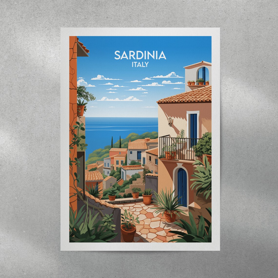 Sardinia Italy Coastal Village Terrace Sea View Travel Poster - Image 4