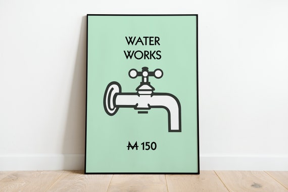 Waterworks Monopoly Inspired Bathroom Print Poster A3 A4 A5 Funny Bathroom Home Decor Wall Art Accessories Gift