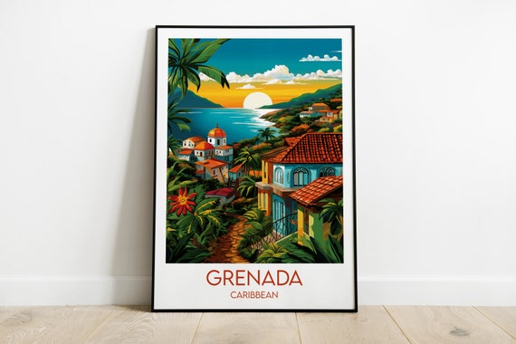 Grenada Travel Print Caribbean Poster Custom Personalised Wedding Birthday Gift