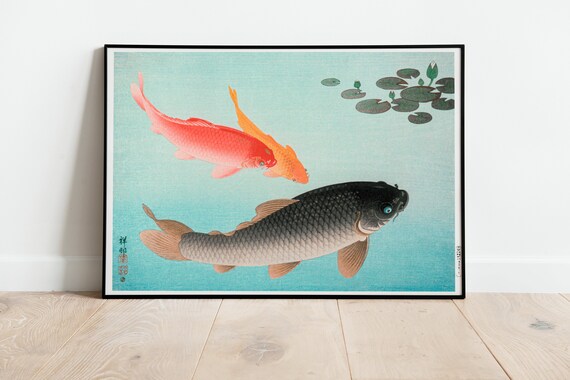 Japanese Koi Fish Print Wall Art Poster A3 A4 Vintage Classic Home Decor Art Deco Giclee Woodblock Illustration