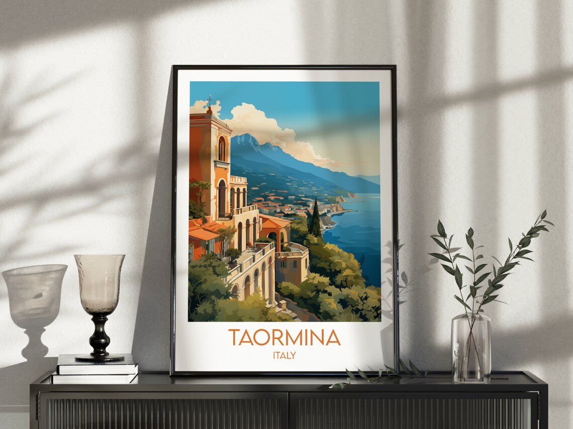 Taormina Italy Sicily Coastal Town Seaside View Travel Poster - Image 4