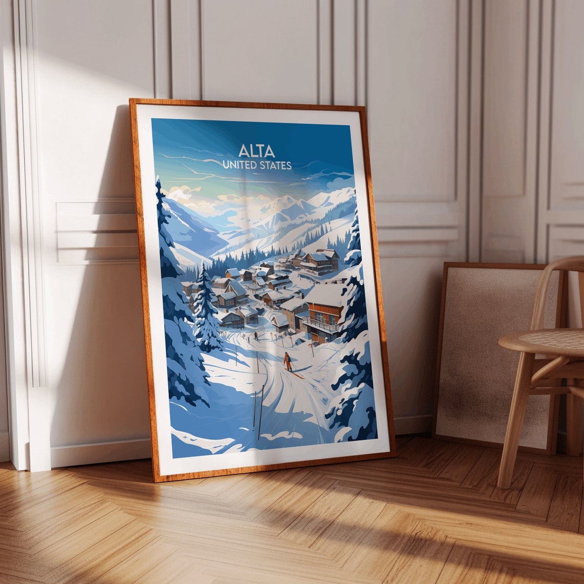 Alta Ski Village Blue Sky Slopes Retro American Travel Poster - Image 4