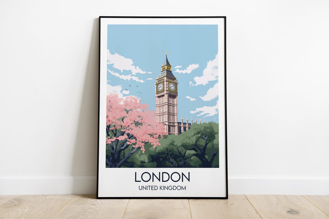 Beautiful London Big Ben Cherry Blossoms Spring United Kingdom Poster