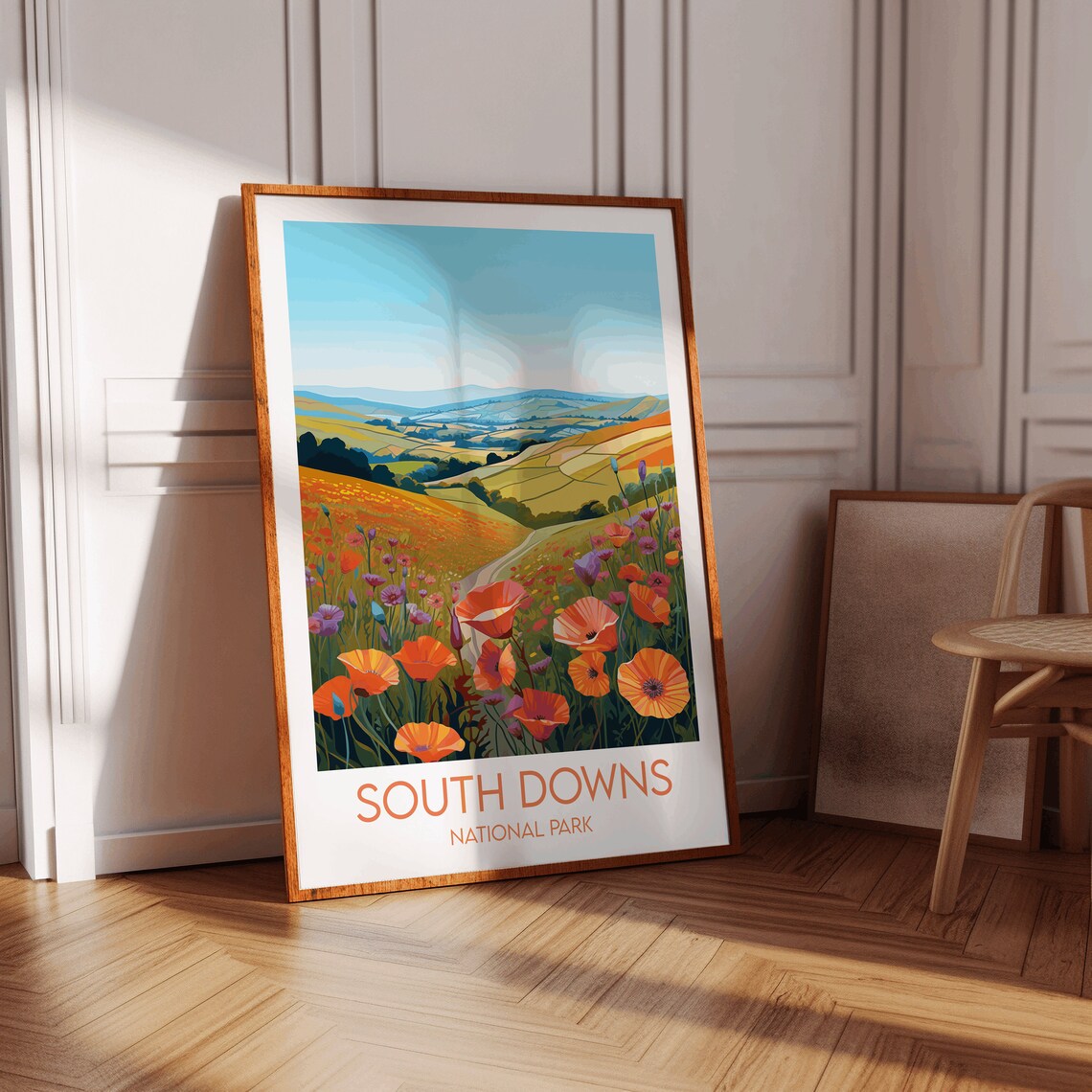 South Downs National Park England Vintage Poppy Fields Travel Poster - Image 3