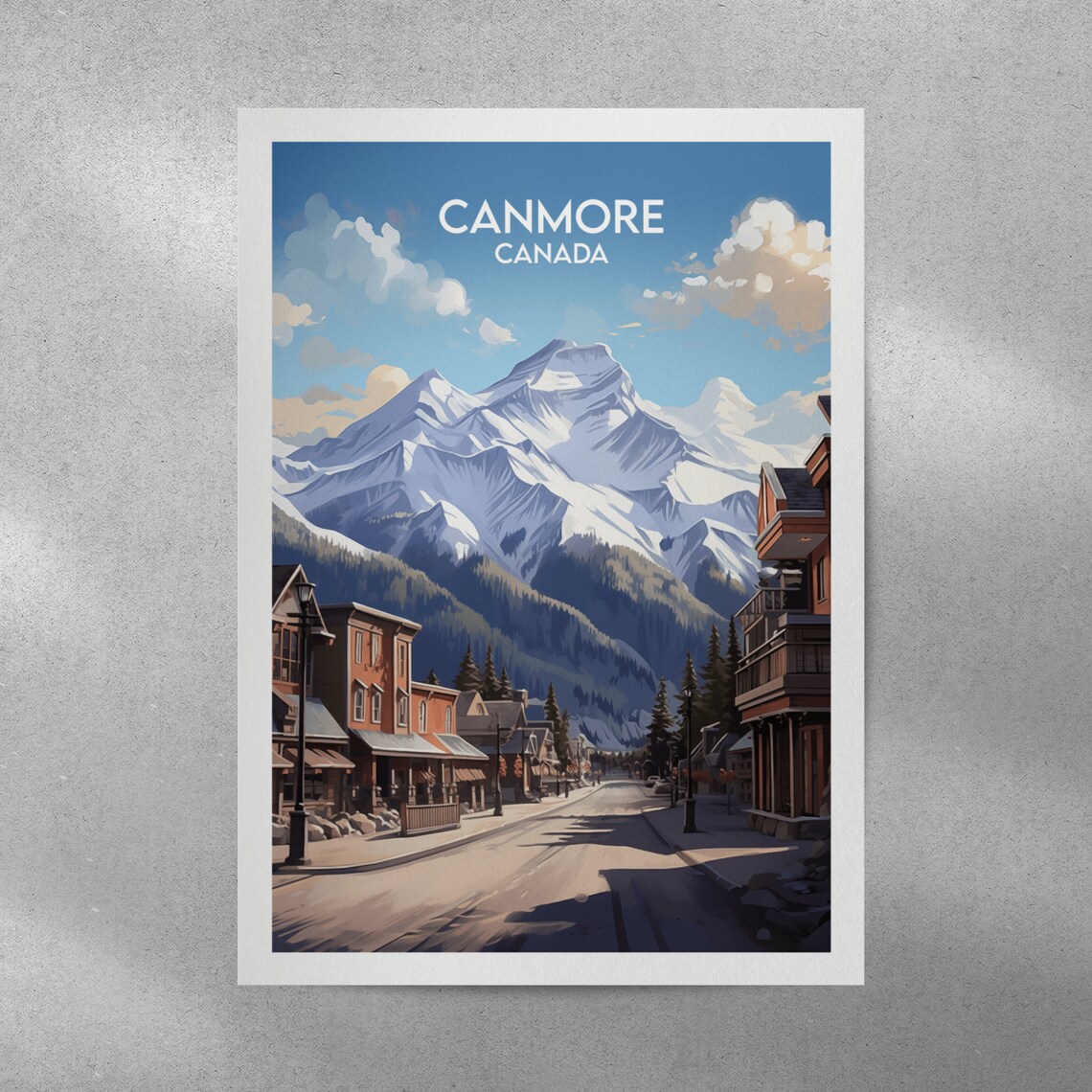 Canmore Canada Mountain Town Street and Snowy Peaks Travel Poster - Image 3