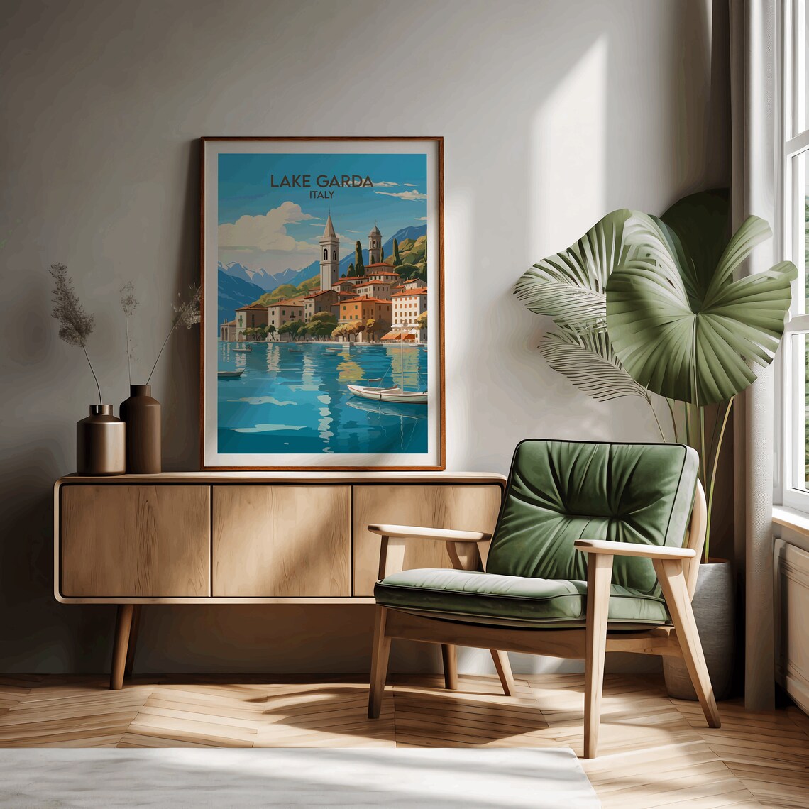 Lake Garda Italy Lakeside Village Boats Vintage Travel Poster - Image 2