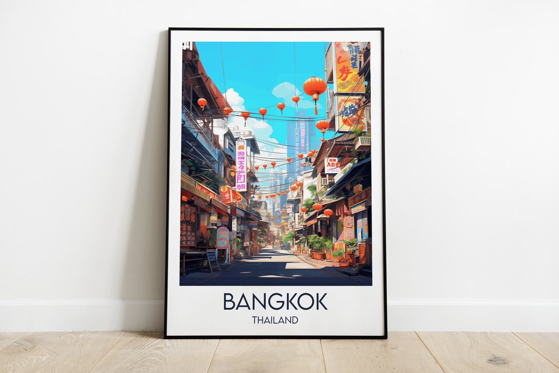 Bangkok Thailand Lantern Street Chinatown Daytime Travel Poster