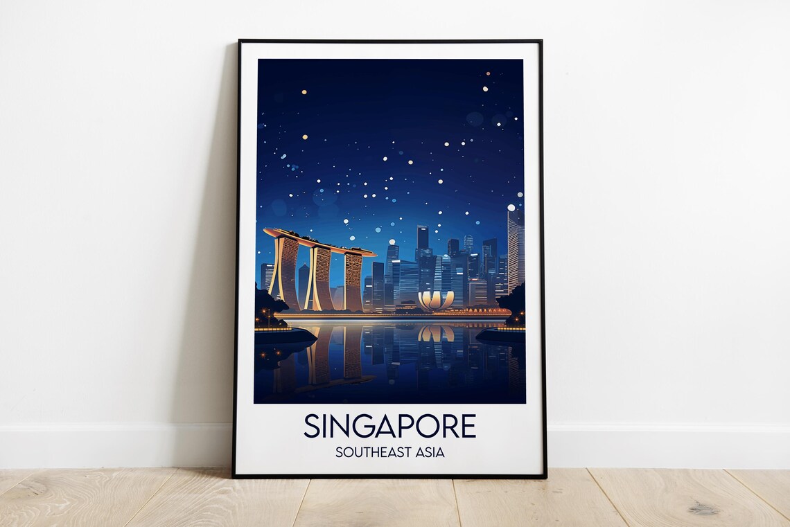 Singapore Night Skyline Marina Bay Starry Sky Travel Art Poster