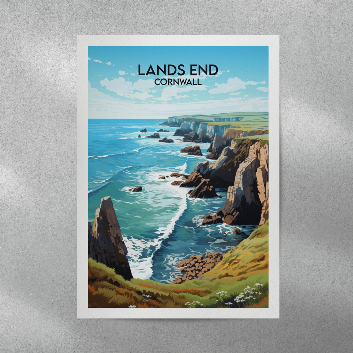 Lands End Cornwall Coastal Cliffs Vintage British Travel Poster - Image 3