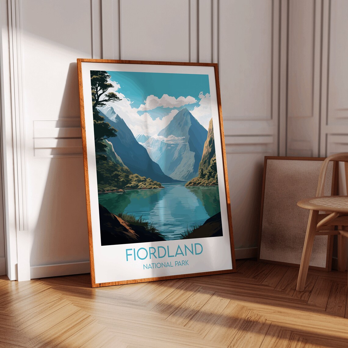 Fiordland National Park Snowcapped Fjord Peaks Still Water Poster - Image 2