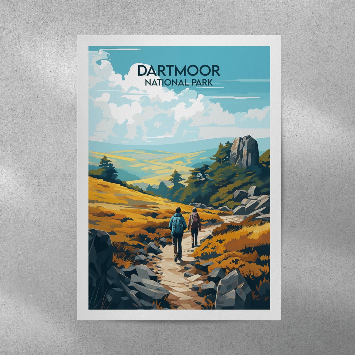 Golden Dartmoor National Park England Hikers Moorland Trail Poster - Image 4