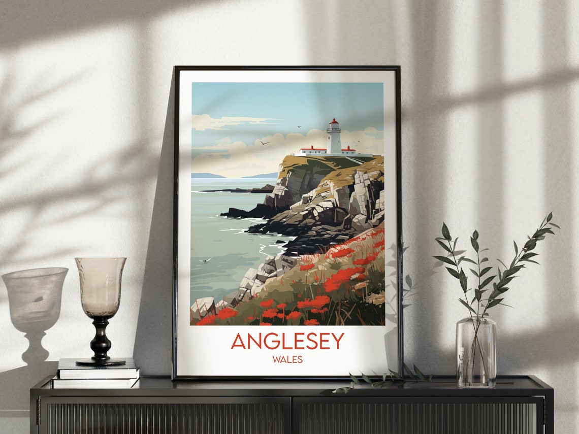 Anglesey Wales Lighthouse Coastal Vintage Style Travel Poster - Image 5