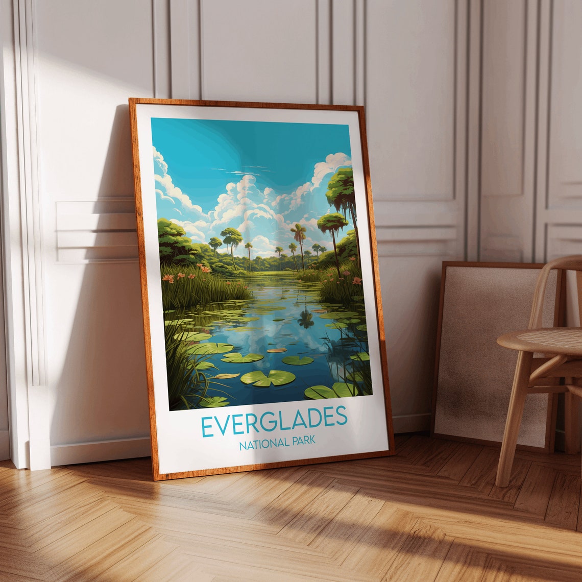 Everglades National Park Lily Pond Palms Blue Sky Travel Poster - Image 2