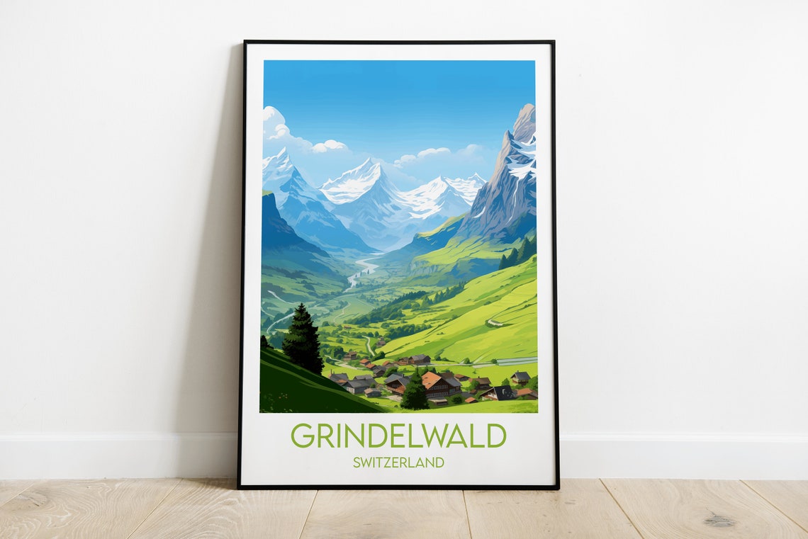 Scenic Grindelwald Switzerland Green Alpine Valley Village Poster