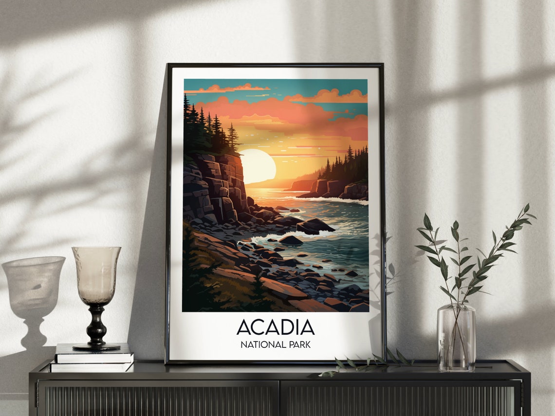 Acadia National Park Maine Sunset Rocky Coastline Art Poster - Image 4