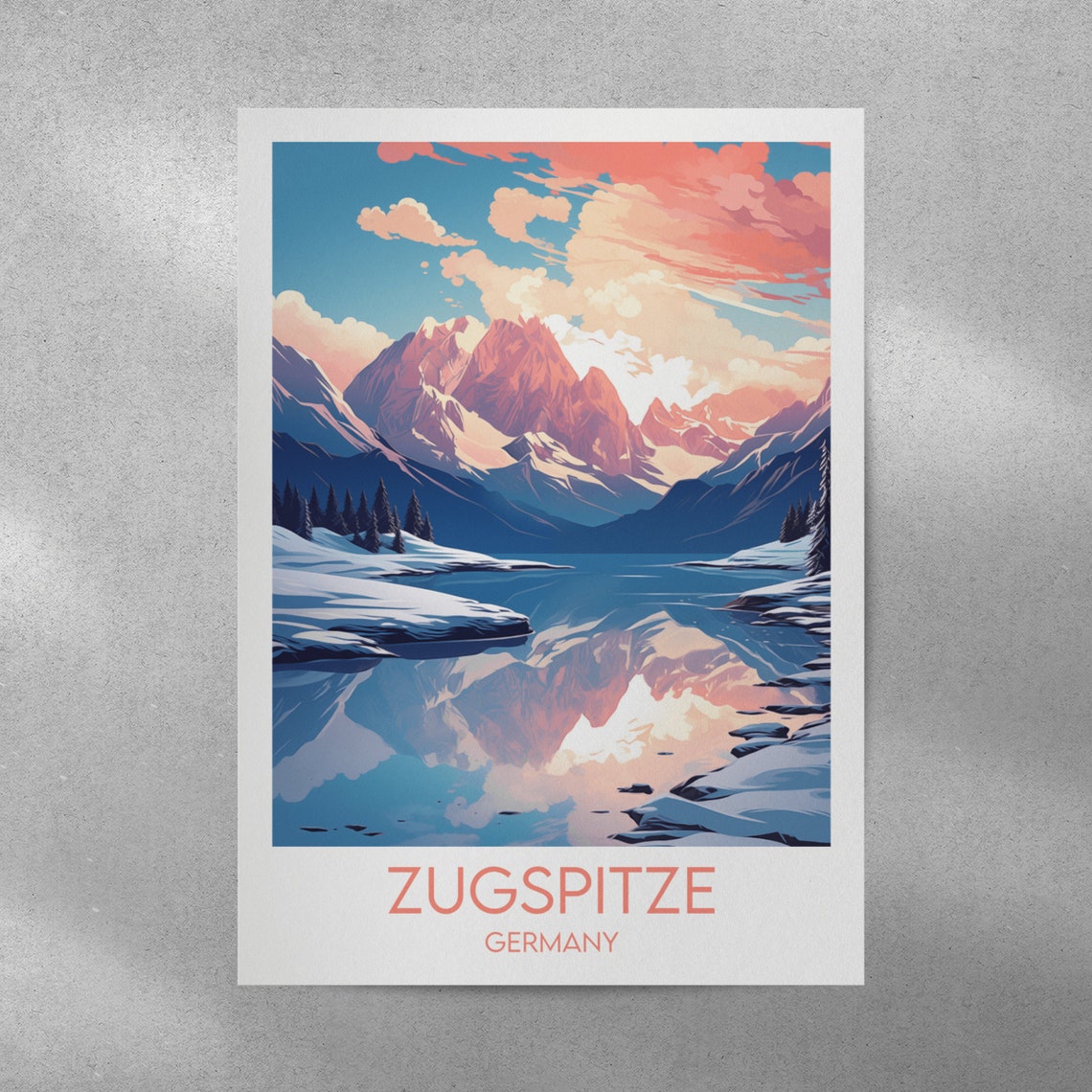 Zugspitze Germany Alpine Peak Snowy Lake Reflection Travel Poster - Image 4