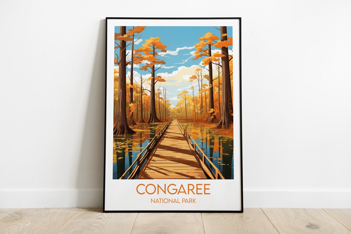 Congaree National Park Autumn Boardwalk Fall Colors Travel Poster Art