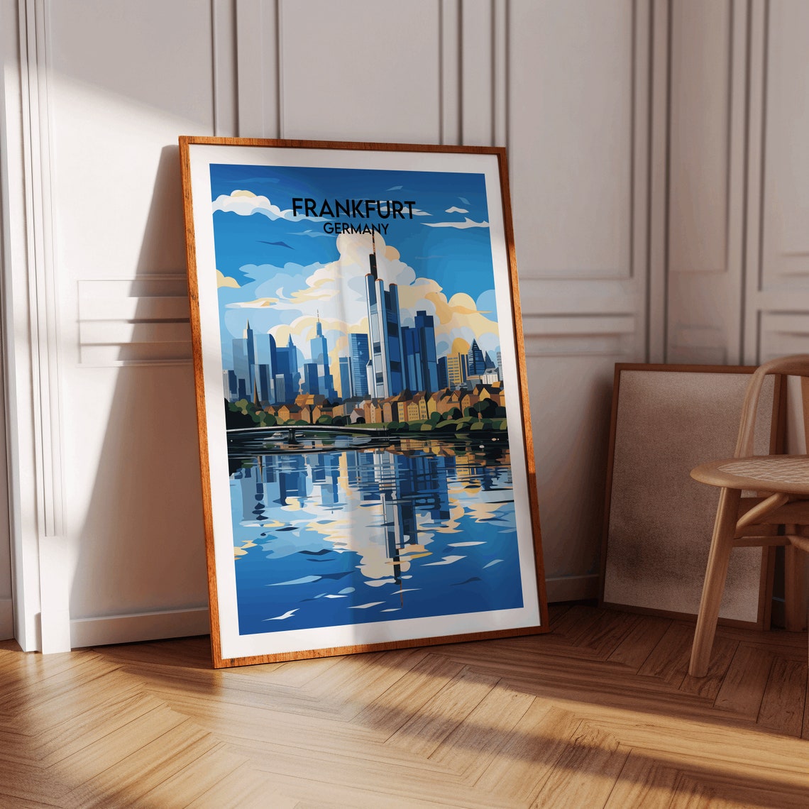 Frankfurt Germany Skyline River Reflection Modern Travel Poster Art - Image 2