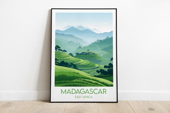 Madagascar Green Terraced Hills Misty Peaks East Africa Poster