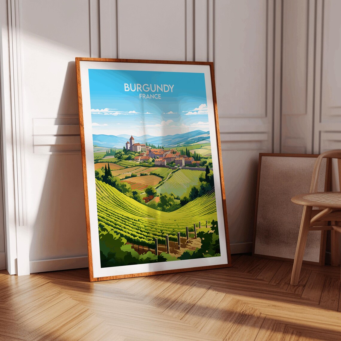 Burgundy France Hilltop Village Vineyards Vintage Travel Poster - Image 3