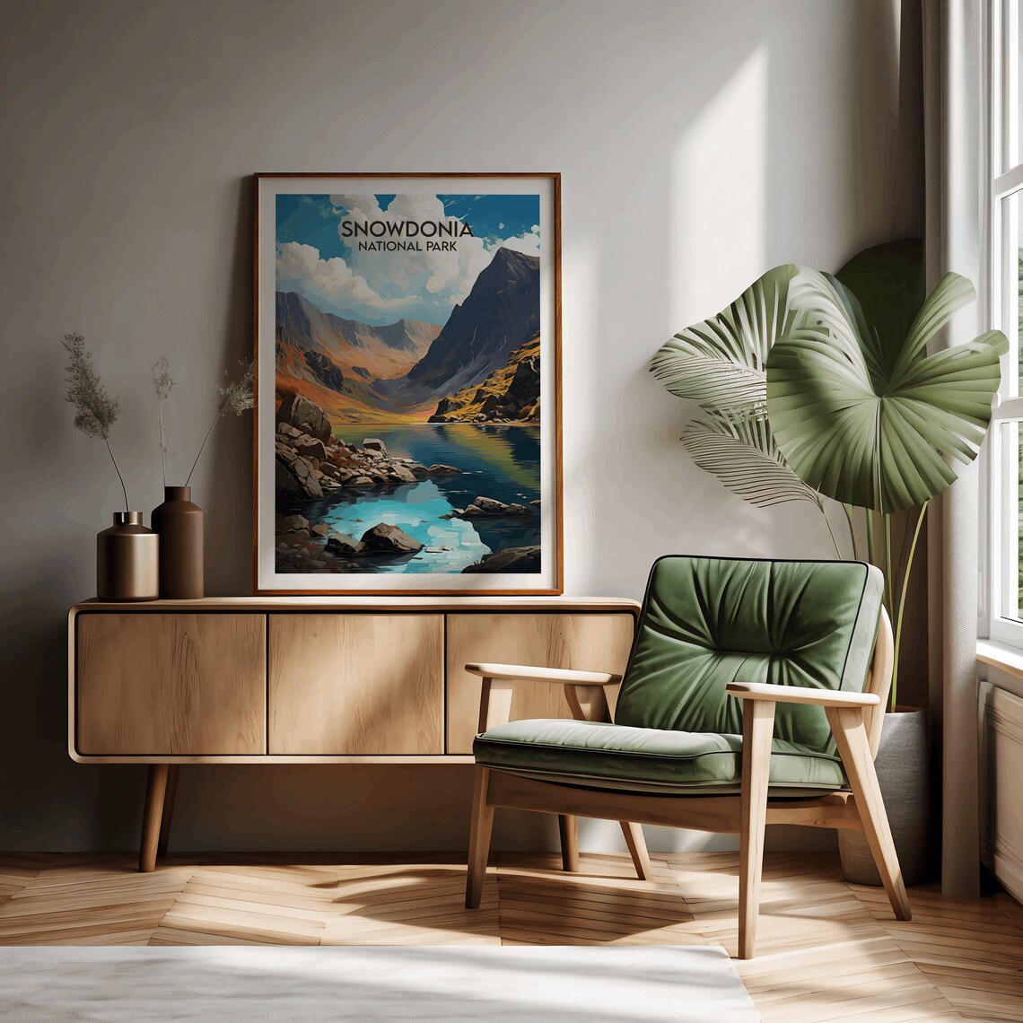 Snowdonia National Park Lake And Peaks Retro Travel Art Poster - Image 2