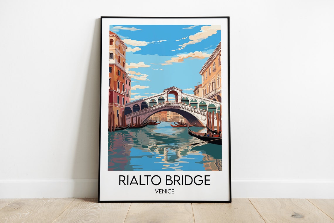 Rialto Bridge Venice Gondolas Grand Canal Vintage Travel Poster