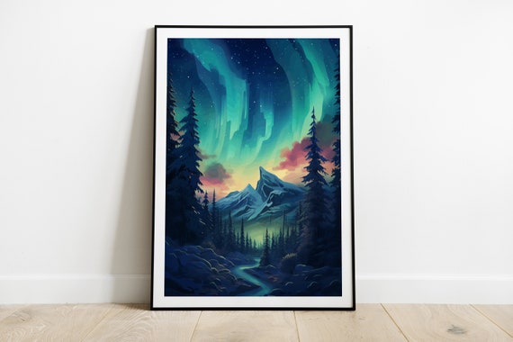 Northern Lights Scandinavia Art Print, Custom Personalised