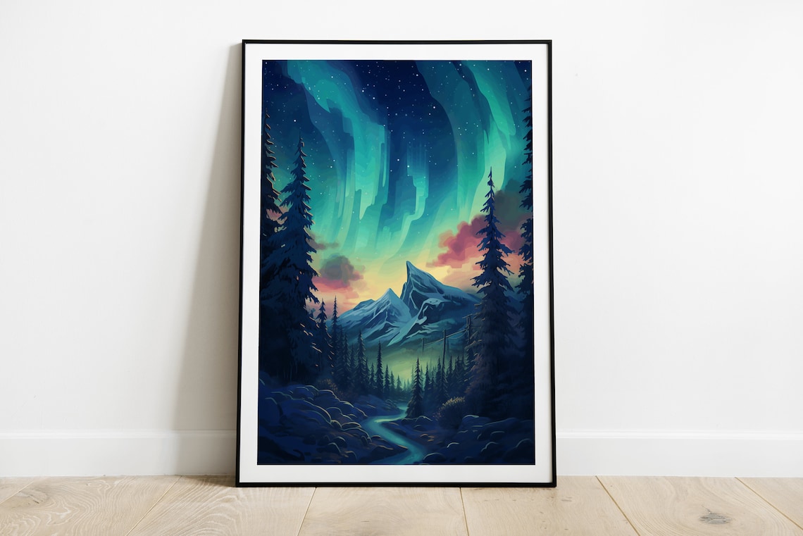 Northern Lights Scandinavia Art Print, Custom Personalised